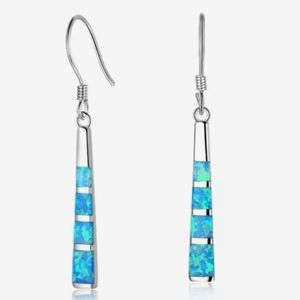Sterling silver Opal crystal blue stone bar earrings